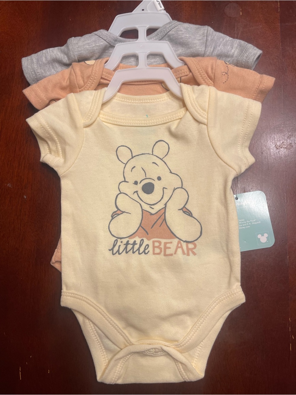3pc bodysuits: Disney Baby Little Bear Cream Short-Sleeve One-Piece